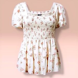 TORRID Smocked Babydoll Top Floral Pristine NWT Size 1X